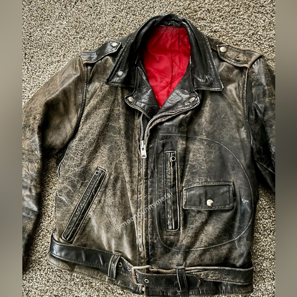 Vintage 60s Sears Oakbrook ? D Pocket Leather Jacket Distressed Patina 42 44 M L